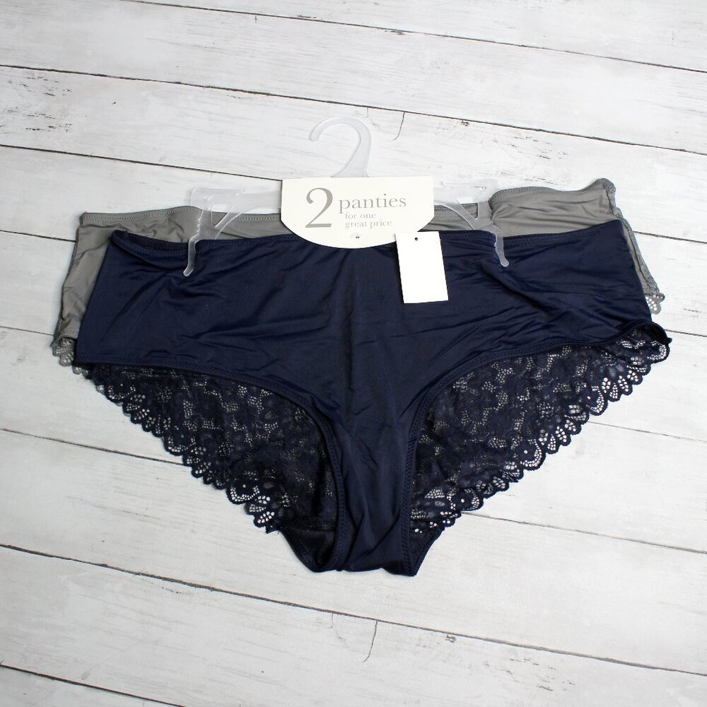 Rene Rofe Women's Lace Panties Set Plus Size 3X Navy Blue Gray